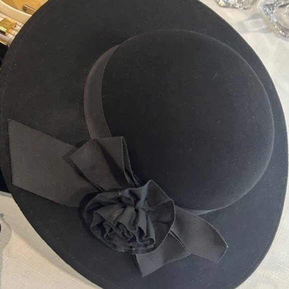 LIZ CLAIBORNE Black 100% Wool Felt Wide Brim HAT main image 9